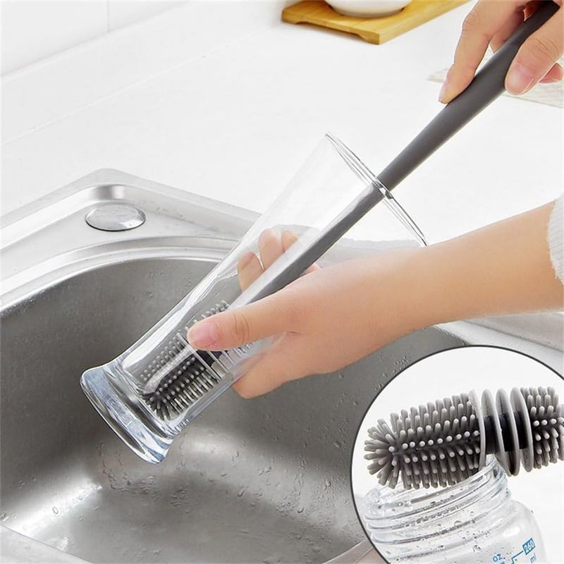 EYAKEG Silicone Soft Bristle Water Bottle Cleaner Brush with Extra Long Handle for Flasks, Tumbler, Glassware, Sports Bottles, Baby Bottles, Vases, Narrow Neck, Gray - Image 2
